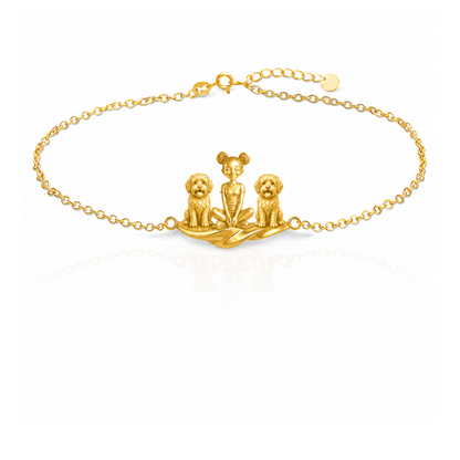 Aussiedoodle Personalized Girl And Her Pets Bracelet - 10K Solid Gold - Front