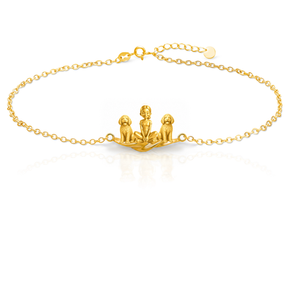 Aussiedoodle Personalized Girl And Her Pets Bracelet - 10K Solid Gold - Front