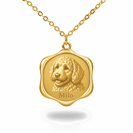 Soulyshine Aussiedoodle Precious Paw personalized pet photo necklace - 18K Gold Vermeil front