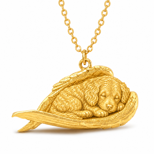Soulyshine Aussiedoodle The Sleeping Angel – Personalized Pet Necklace - 18K Gold Vermeil front