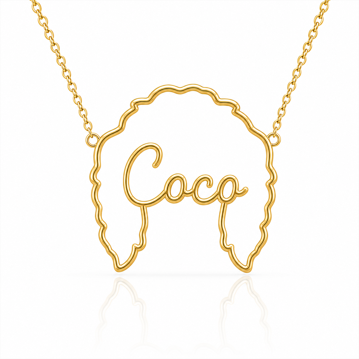 Soulyshine Aussiedoodle personalized outline pet face and name necklace in gold
