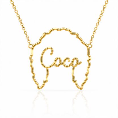 Soulyshine Aussiedoodle personalized outline pet face and name necklace in gold