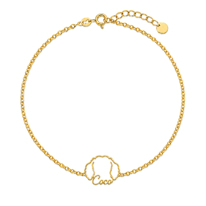 Soulyshine Aussiedoodle Whisper Outline pet face and Coco name handcrafted bracelet - 18K Gold Vermeil front