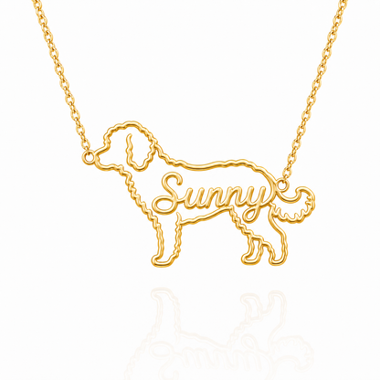 Soulyshine Aussiedoodle personalized dog silhouette name necklace in gold - Sunny design