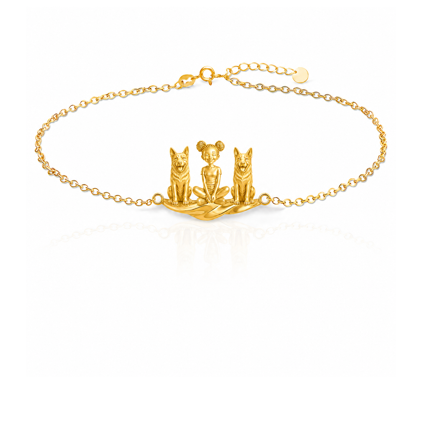 Australian-Cattle-Dog Personalized Girl And Her Pets Bracelet - 10K Solid Gold - Front