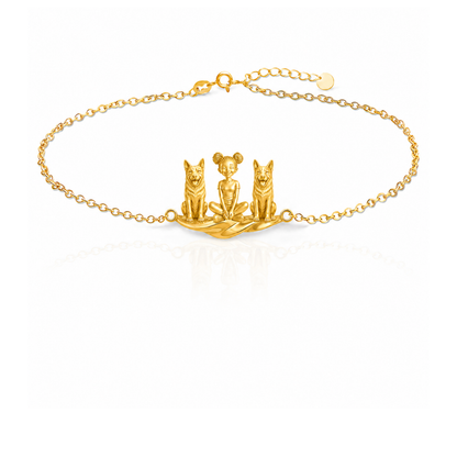 Australian-Cattle-Dog Personalized Girl And Her Pets Bracelet - 10K Solid Gold - Front