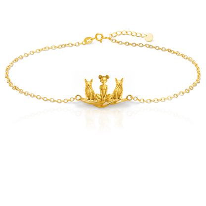 Australian-Cattle-Dog Personalized Girl And Her Pets Bracelet - 10K Solid Gold - Front