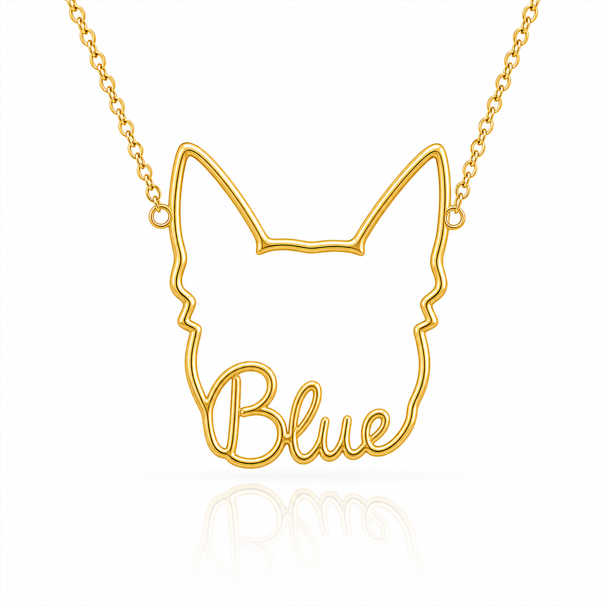 Soulyshine Australian Cattle Dog personalized outline pet face and name necklace in gold