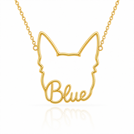 Soulyshine Australian Cattle Dog personalized outline pet face and name necklace in gold