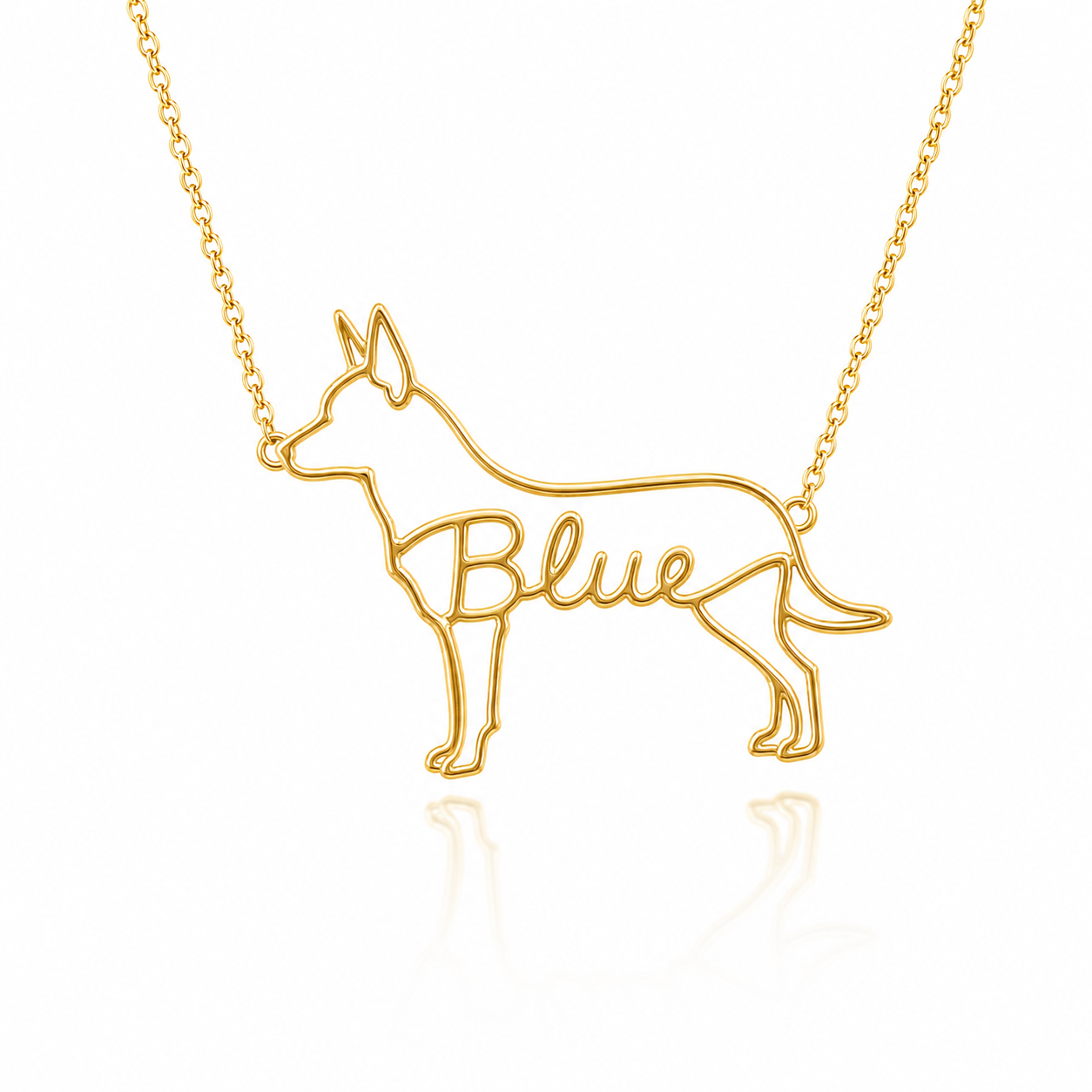Soulyshine Australian Cattle Dog personalized dog silhouette name necklace in gold - Blue design