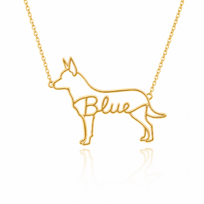 Soulyshine Australian Cattle Dog personalized dog silhouette name necklace in gold - Blue design