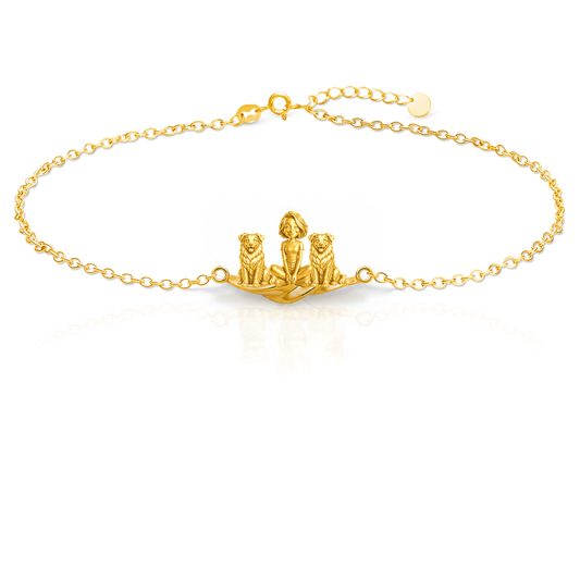 Australian-Shepherd Personalized Girl And Her Pets Bracelet - 10K Solid Gold - Front