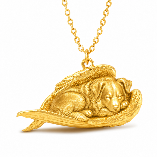 Soulyshine Australian Shepherd The Sleeping Angel – Personalized Pet Necklace - 18K Gold Vermeil front