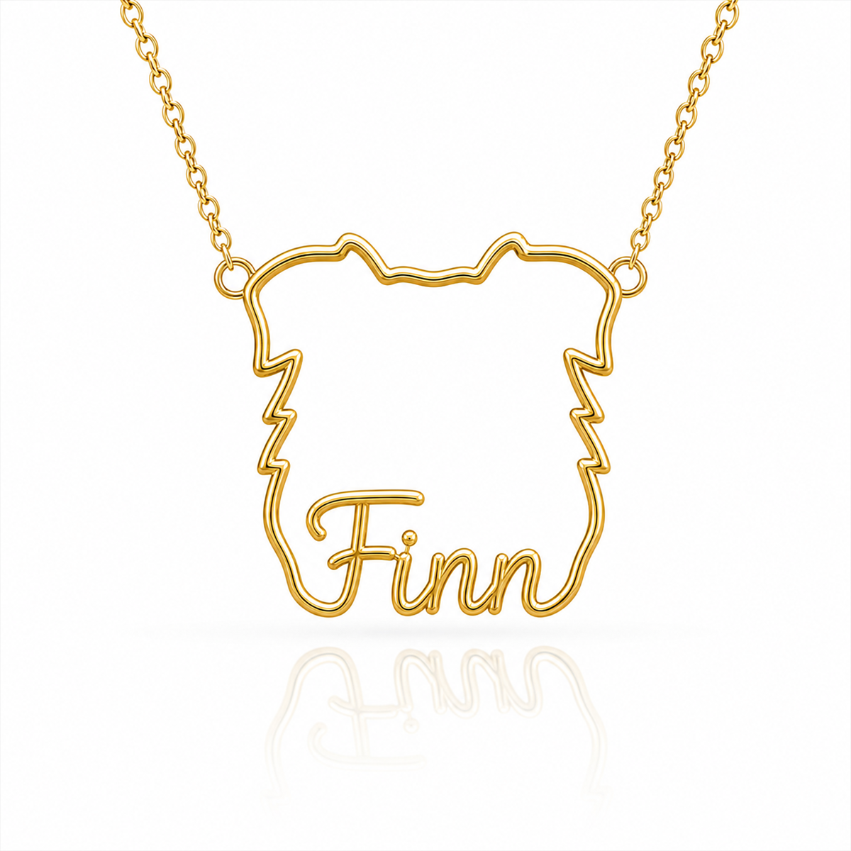 Soulyshine Australian Shepherd personalized outline pet face and name necklace in gold