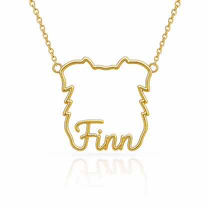 Soulyshine Australian Shepherd personalized outline pet face and name necklace in gold