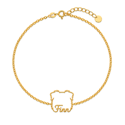 Soulyshine Australian Shepherd Whisper Outline pet face and Finn name handcrafted bracelet - 18K Gold Vermeil front