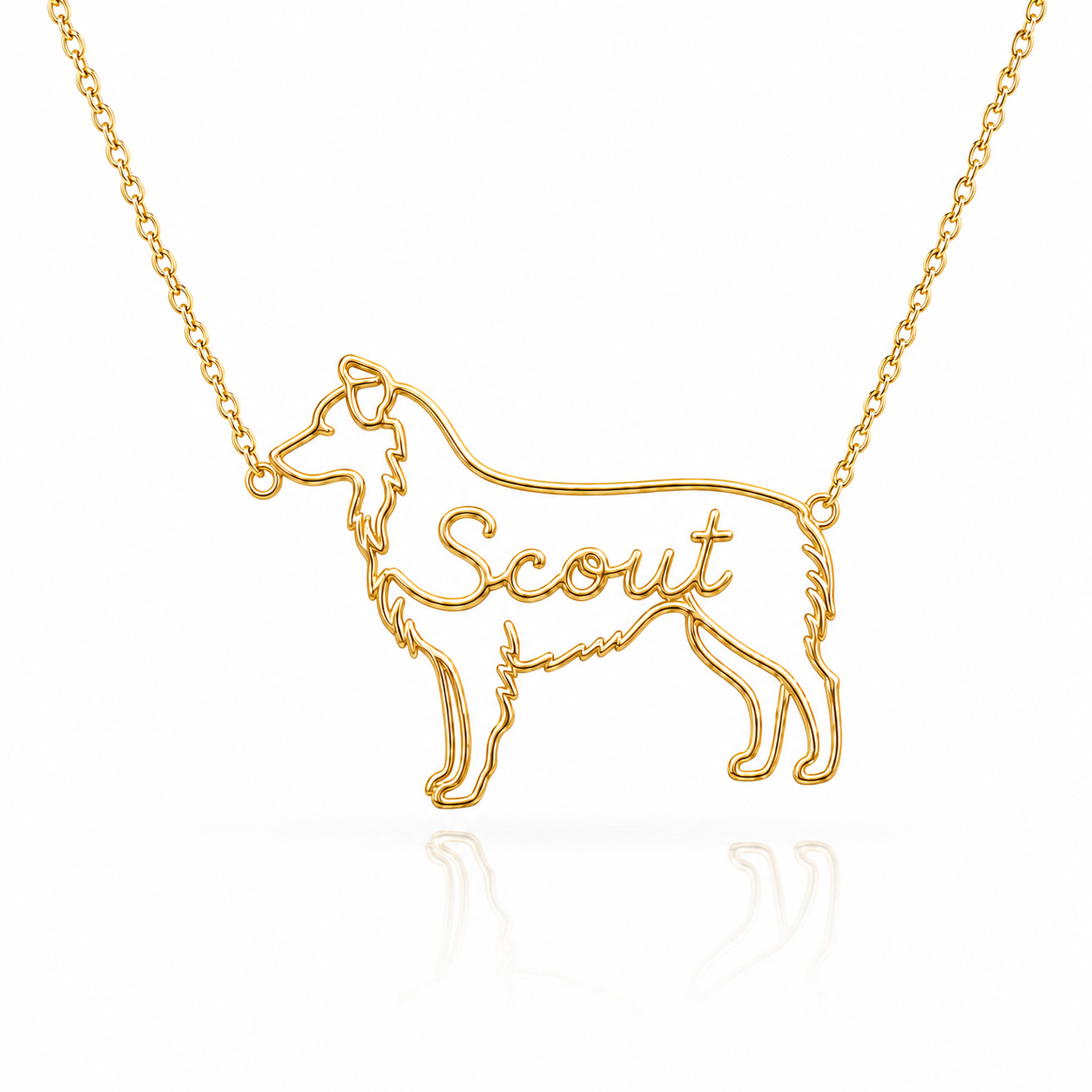 Soulyshine Australian Shepherd personalized dog silhouette name necklace in gold - Scout design