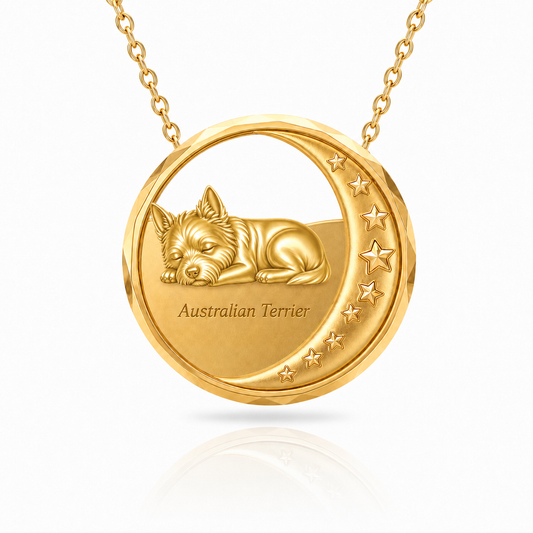 SoulyShine Australian Terrier Starry Slumber – Personalized Pet in The Moon Necklace - 18K Gold Vermeil front