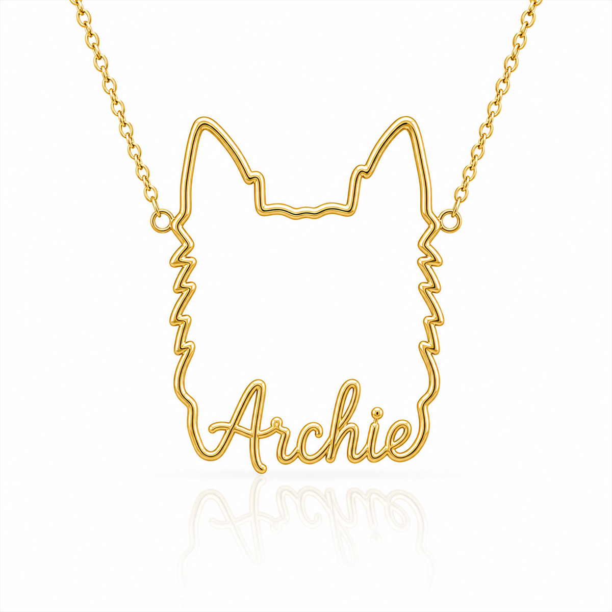 Soulyshine Australian Terrier personalized outline pet face and name necklace in gold