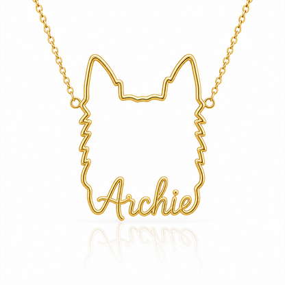 Soulyshine Australian Terrier personalized outline pet face and name necklace in gold