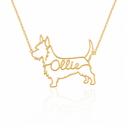 Soulyshine Australian Terrier personalized dog silhouette name necklace in gold - Ollie design