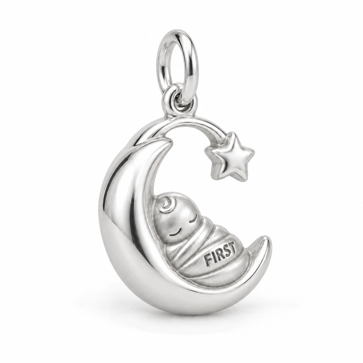 Baby's First Christmas — Sleeping Moon Cradle Charm and Polyester Cord Bracelet Set