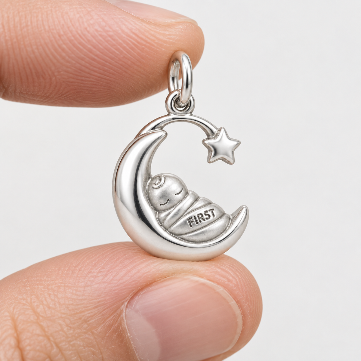 Baby's First Christmas — Sleeping Moon Cradle Charm and Polyester Cord Bracelet Set