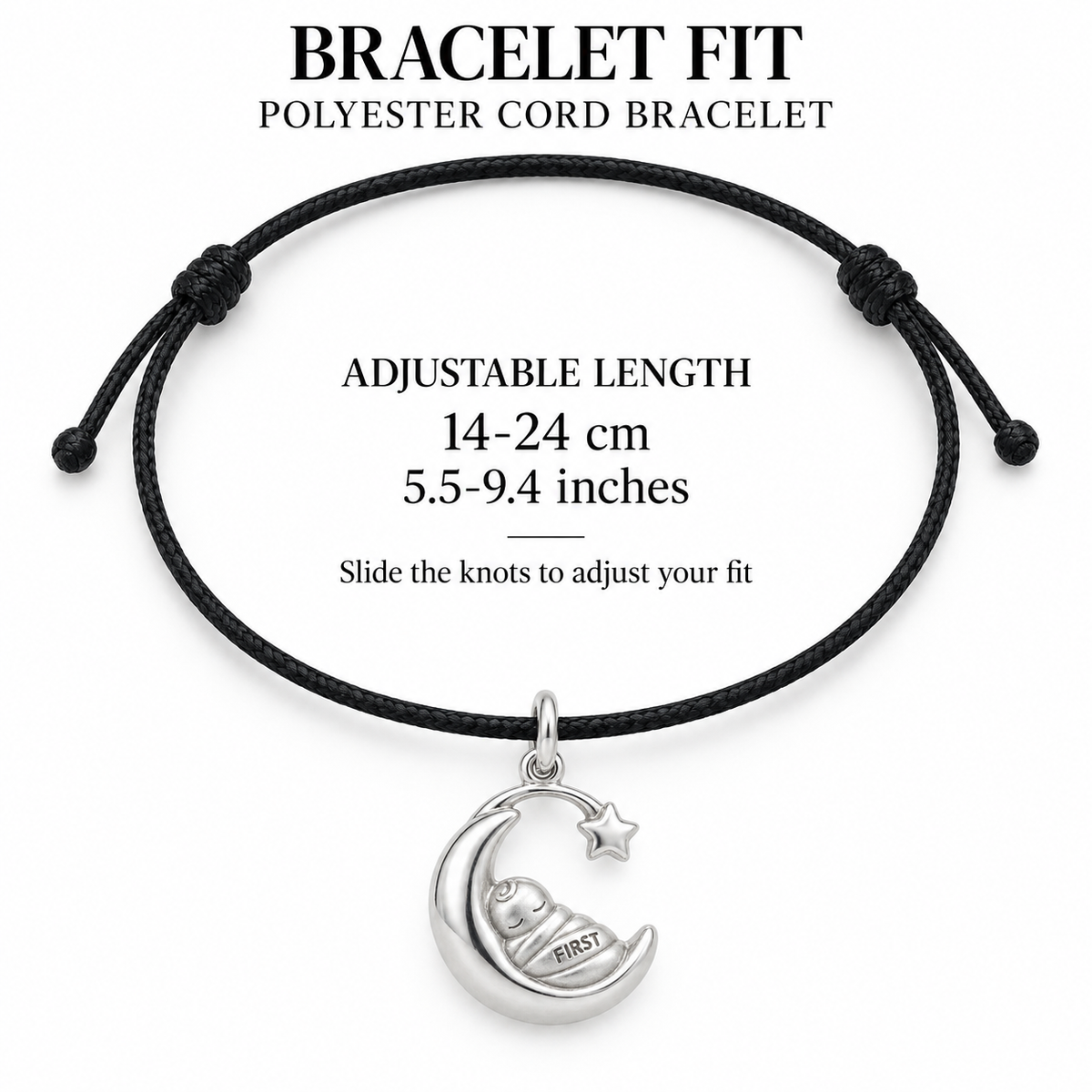 Baby's First Christmas — Sleeping Moon Cradle Charm and Polyester Cord Bracelet Set