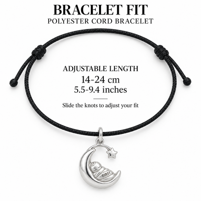 Baby's First Christmas — Sleeping Moon Cradle Charm and Polyester Cord Bracelet Set