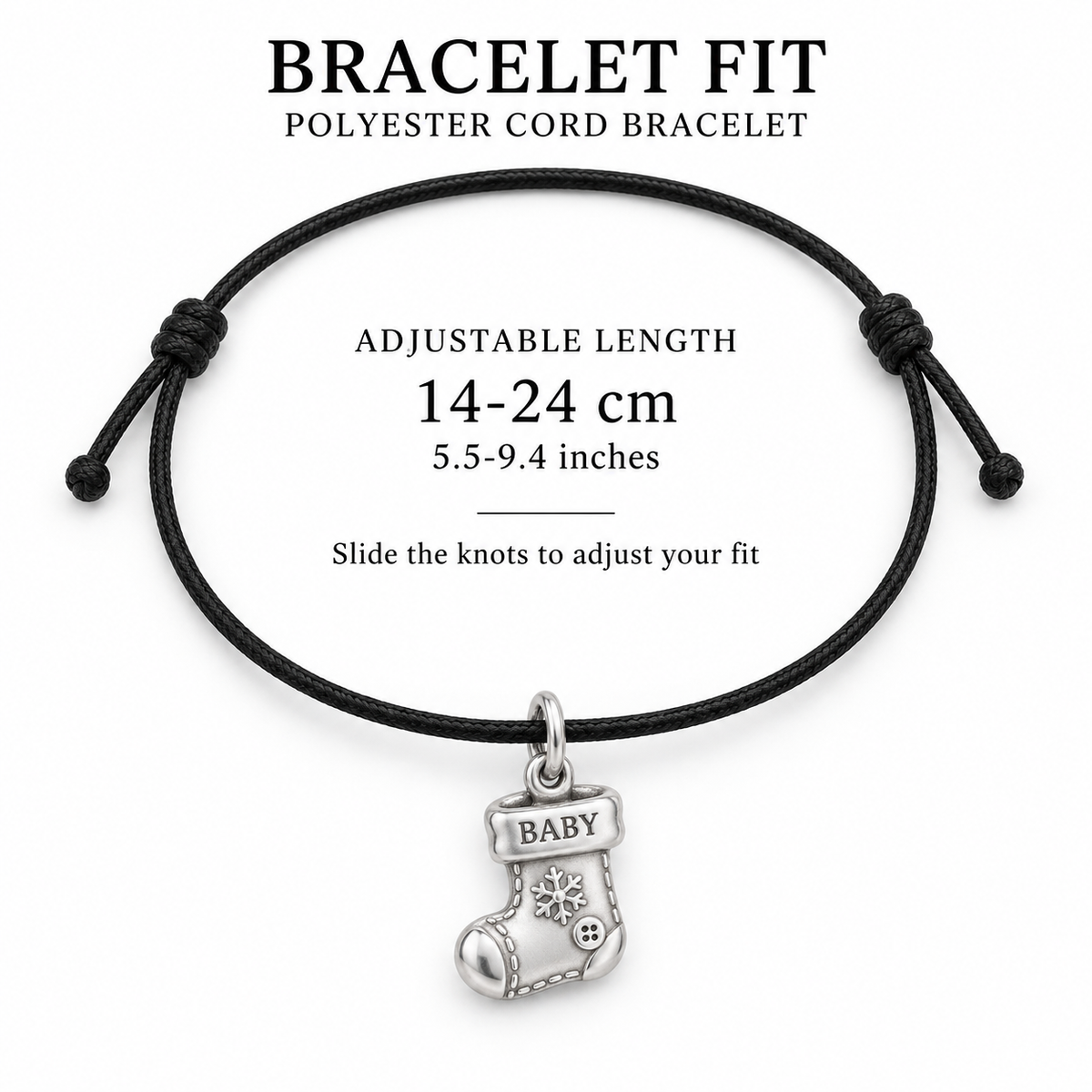 Baby's First Christmas — Tiny Stocking Keepsake Charm and Polyester Cord Bracelet Set