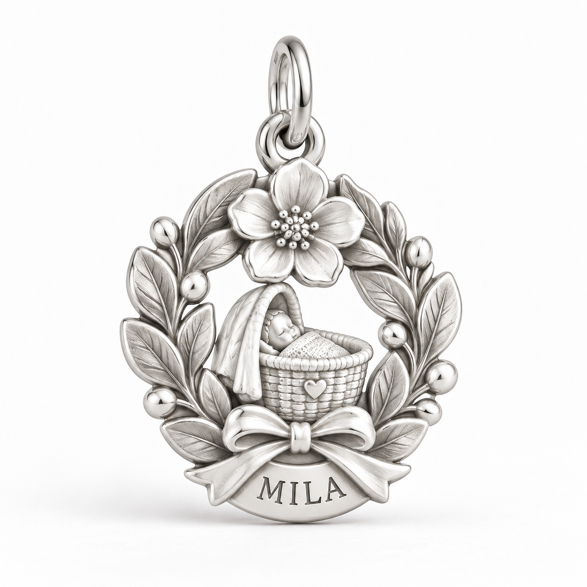 Baby's First Christmas — Birth Flower Cradle Charm and Polyester Cord Bracelet Set