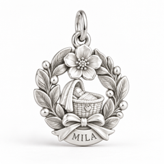 Baby's First Christmas — Birth Flower Cradle Charm and Polyester Cord Bracelet Set