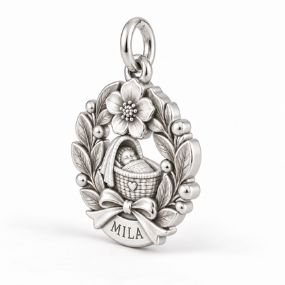 Baby's First Christmas — Birth Flower Cradle Charm and Polyester Cord Bracelet Set