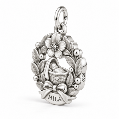 Baby's First Christmas — Birth Flower Cradle Charm and Polyester Cord Bracelet Set