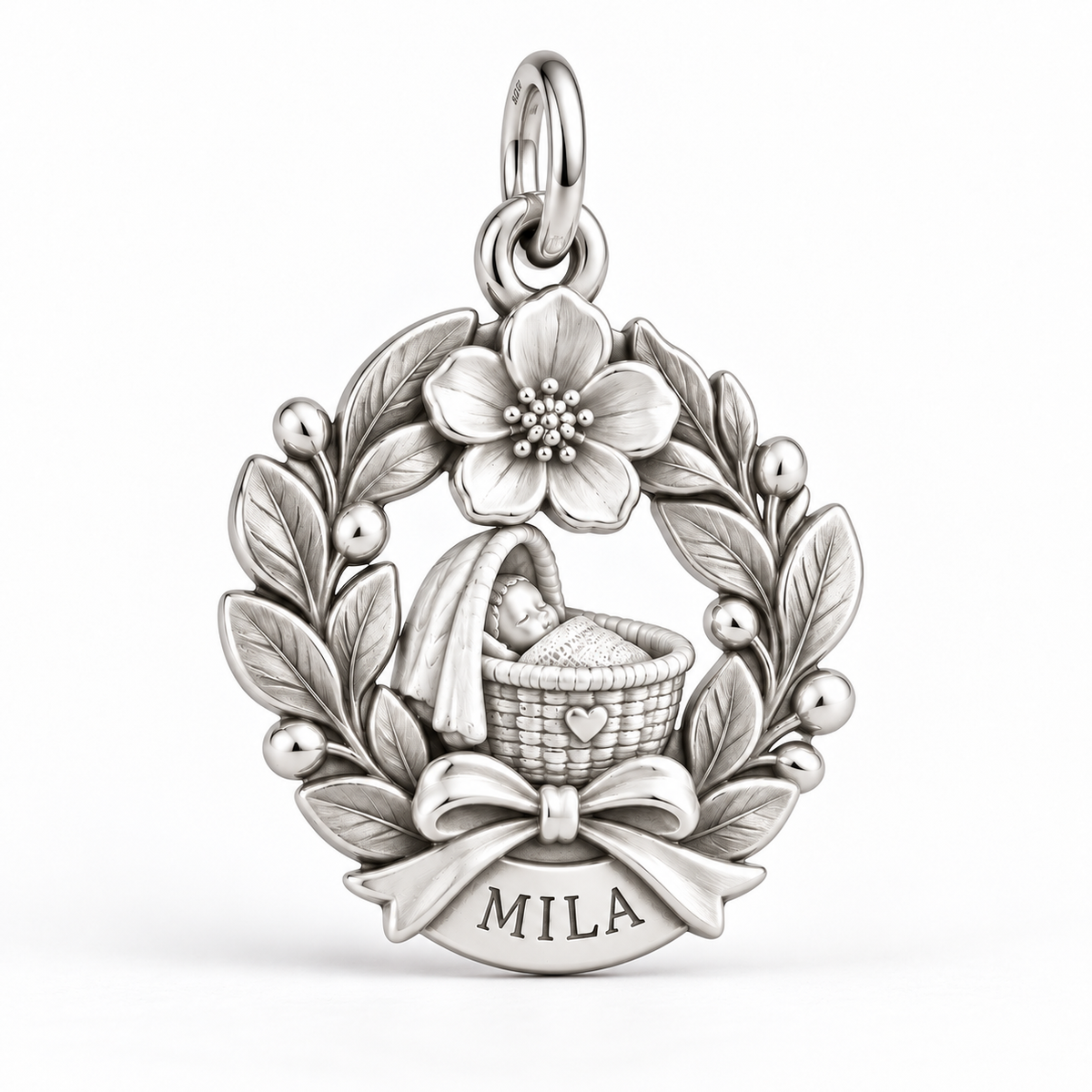 Baby's First Christmas — Birth Flower Cradle Charm and Polyester Cord Bracelet Set