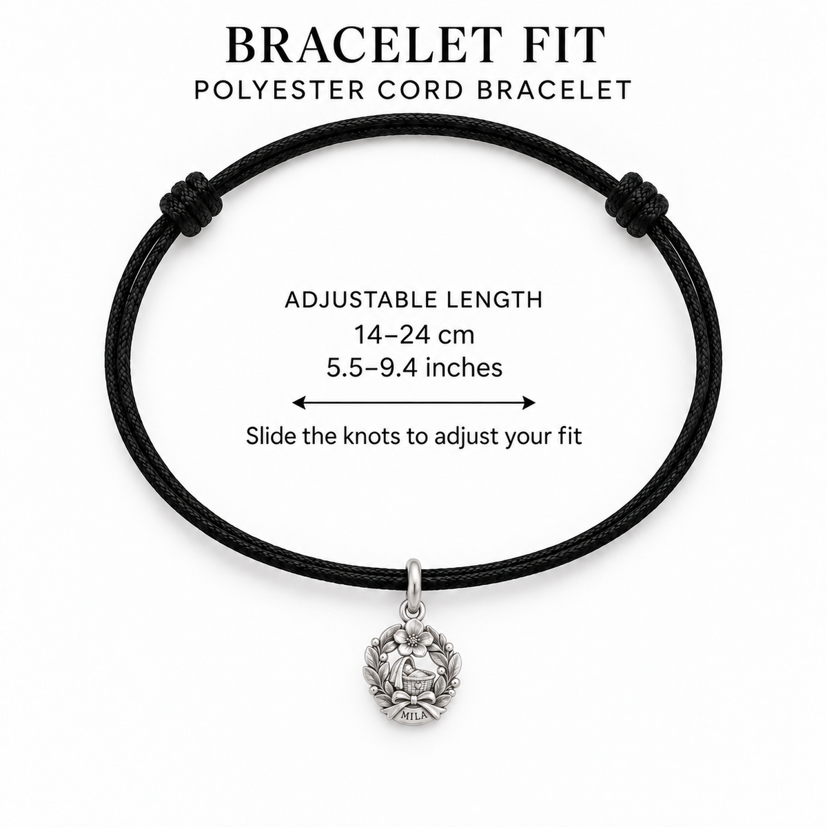 Baby's First Christmas — Birth Flower Cradle Charm and Polyester Cord Bracelet Set