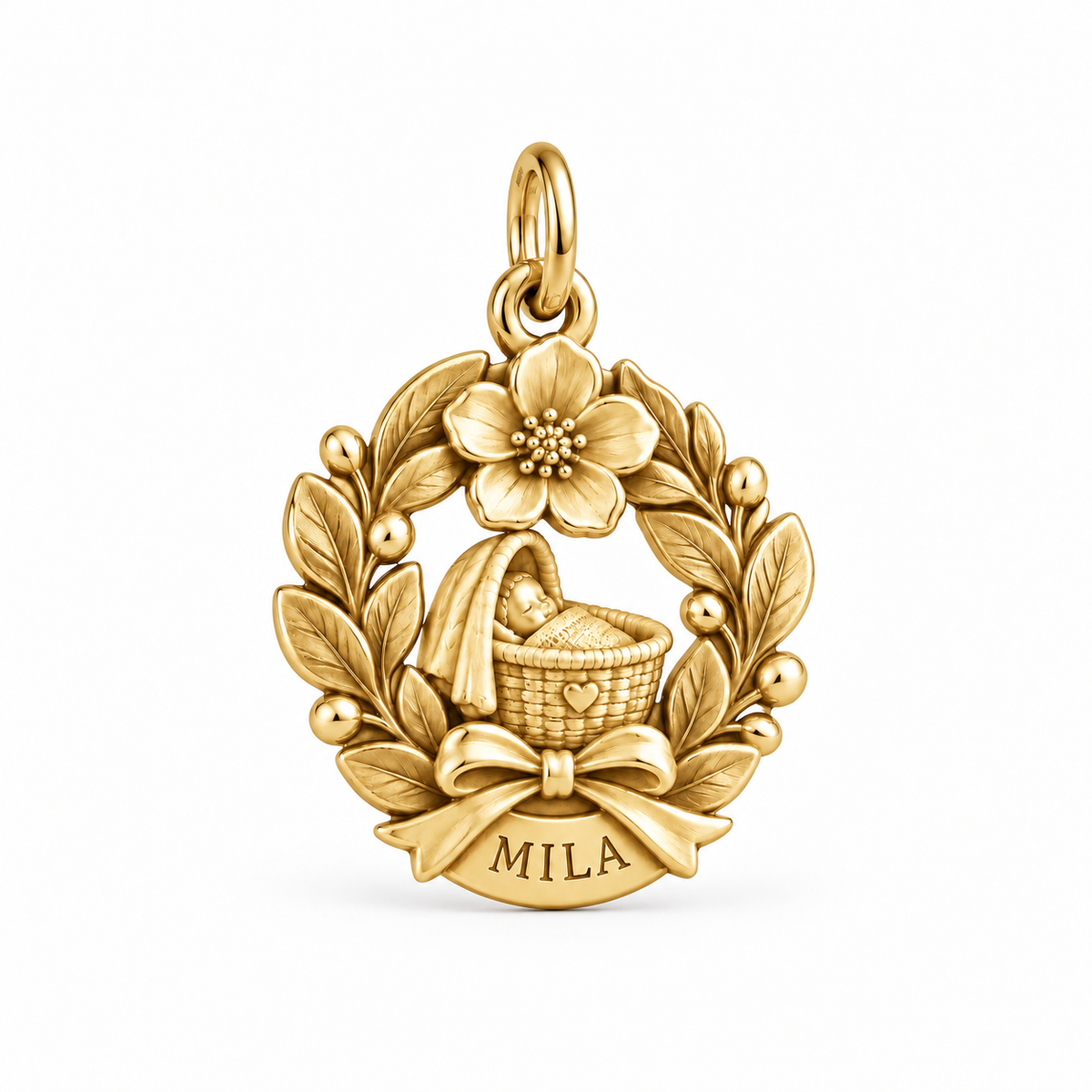 Baby's First Christmas — Birth Flower Cradle Charm and Polyester Cord Bracelet Set