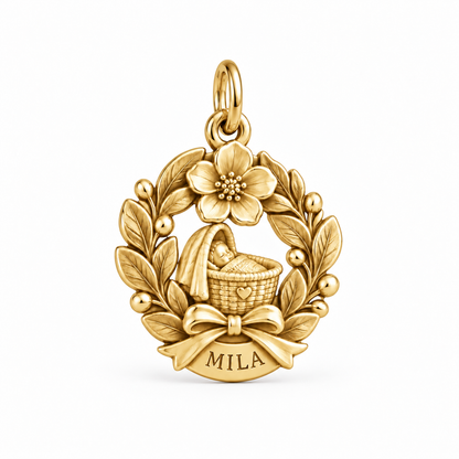 Baby's First Christmas — Birth Flower Cradle Charm and Polyester Cord Bracelet Set