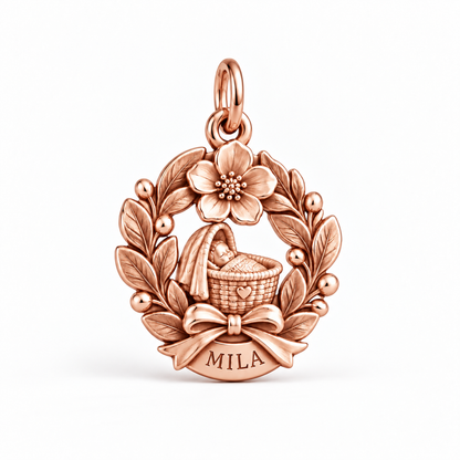 Baby's First Christmas — Birth Flower Cradle Charm and Polyester Cord Bracelet Set