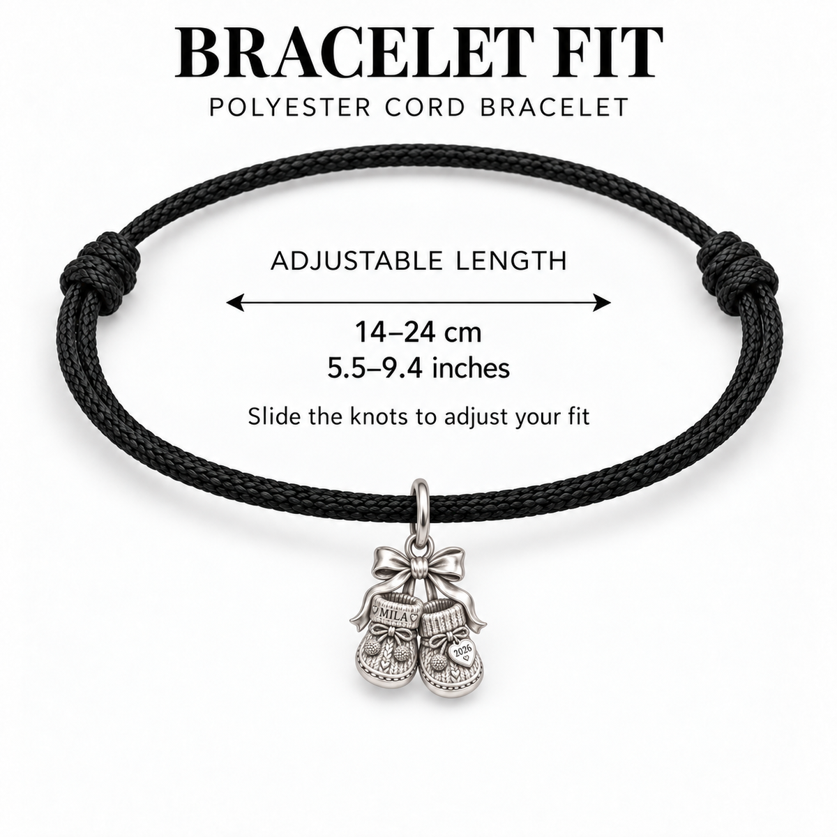 Baby's First Christmas — Keepsake Booties Charm and Polyester Cord Bracelet Set