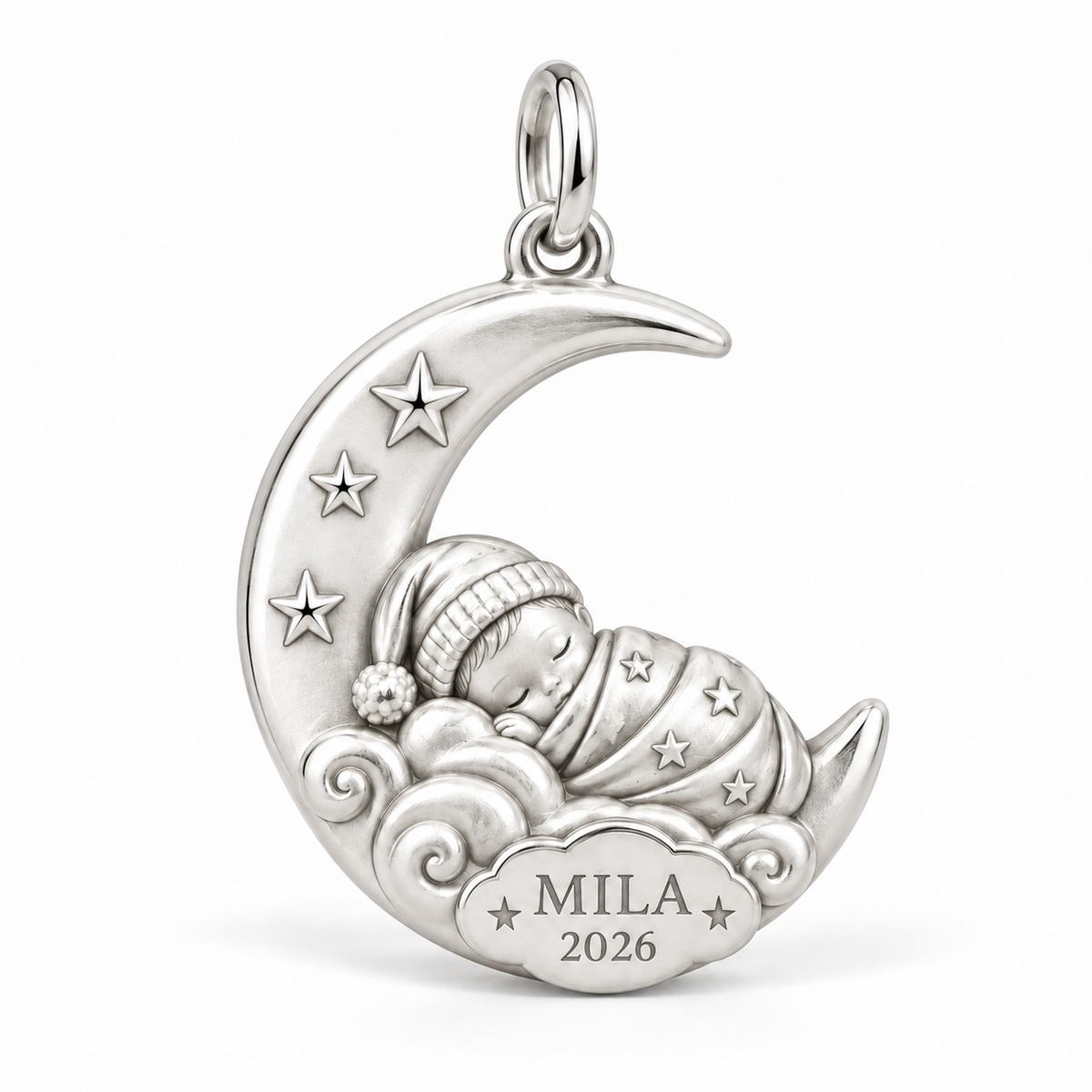 Baby's First Christmas — Moonlit Cradle Charm and Polyester Cord Bracelet Set