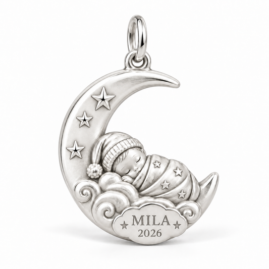 Baby's First Christmas — Moonlit Cradle Charm and Polyester Cord Bracelet Set