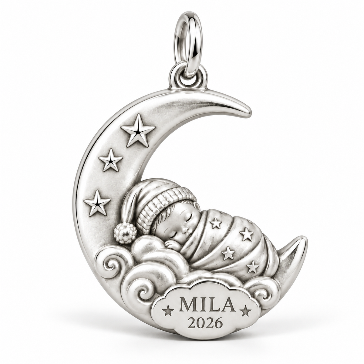 Baby's First Christmas — Moonlit Cradle Charm and Polyester Cord Bracelet Set