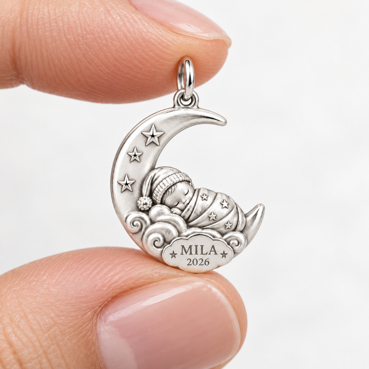 Baby's First Christmas — Moonlit Cradle Charm and Polyester Cord Bracelet Set