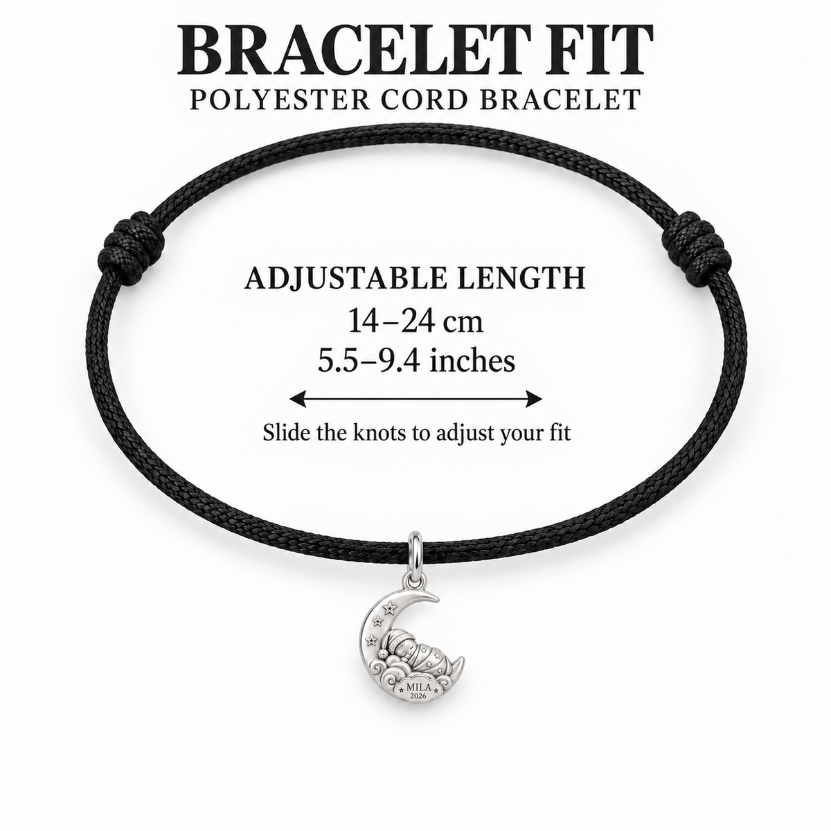 Baby's First Christmas — Moonlit Cradle Charm and Polyester Cord Bracelet Set