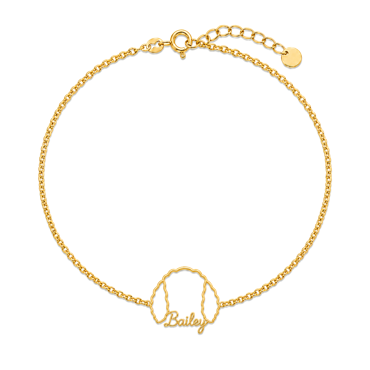 Soulyshine Barbet Whisper Outline pet face and Bailey name handcrafted bracelet - 18K Gold Vermeil front