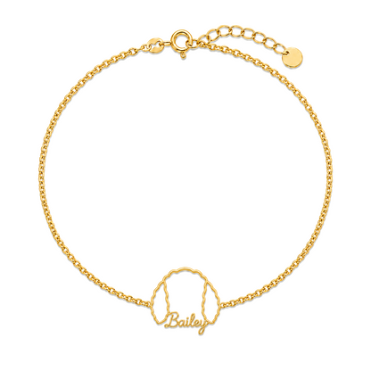 Soulyshine Barbet Whisper Outline pet face and Bailey name handcrafted bracelet - 18K Gold Vermeil front