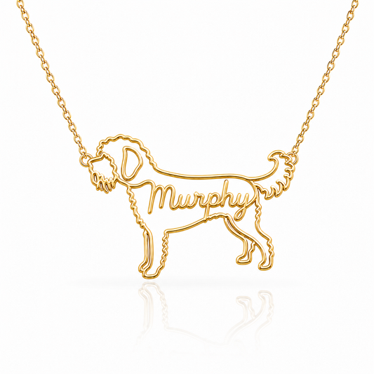 Soulyshine Barbet personalized dog silhouette name necklace in gold - Murphy design