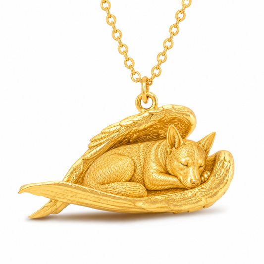 Soulyshine Basenji The Sleeping Angel – Personalized Pet Necklace - 18K Gold Vermeil front