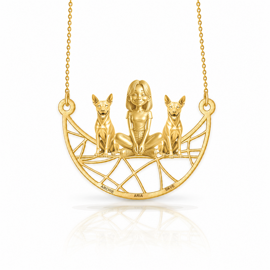 Personalized Basenji girl and her dogs necklace - front view